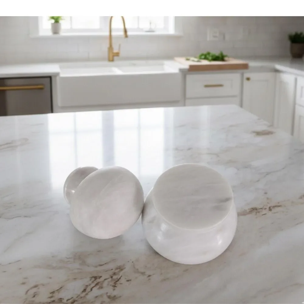 Marble Mushroom Mortar & Pestle Set, Herb Grinder Kitchen Decor, white marble